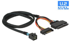 DELOCK KABEL SAS MINI HD SFF-8643(M)->U.2 SFF-8639(M)+SATA 15 PIN(F) 0.75M 84821