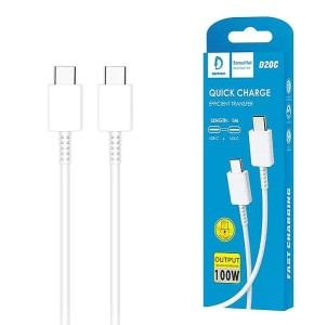DENMEN KABEL USB TYP-C DO TYP-C PD 3,6A POWER DELIVERY 1M WYJSCIE 100W D20C BIAŁY