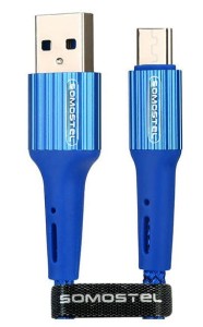 Kabel Somostel SMS-BW06 micro USB 3.6A Quick Charger QC 3.0 1m Powerline niebieski