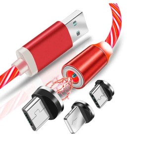 SOMOSTEL KABEL USB 3W1 MAGNETYCZNY 1METR LED CZERWONE IPHONE MICRO TYP-C 6 6S IPAD KABEL 3W1
