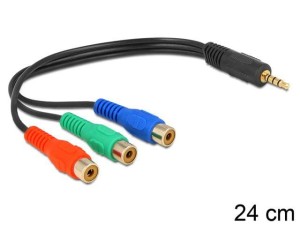 Kabel audio Delock miniJack 4-pin M -> 3x RCA (chinch) F 0,24m czarny
