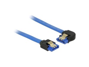 Kabel SATA Delock SATA-III DATA 0,30m z zatrzaskami metalowymi niebieski kątowy lewo/prosto