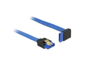 Kabel SATA Delock SATA-III DATA 1m z zatrzaskami metalowymi niebieski kątowy góra/prosto