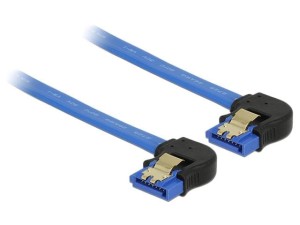 Kabel SATA Delock SATA-III DATA 0,30m z zatrzaskami metalowymi niebieski kątowy dół/dół