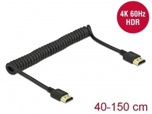 Kabel HDMI 2.0 Delock M/M spirala czarny 0,4m - 1,5m