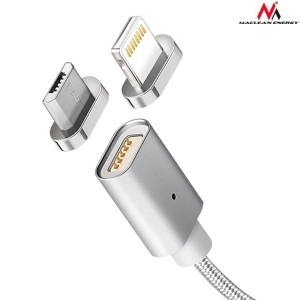 Kabel USB 2.0 Maclean MCE160 USB A (M) - Micro USB B (M) magnetyczny, Quick & Fast Charge, srebrny, 1m
