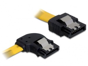 Kabel SATA Data II Delock 0,5m z zatrzaskami metalowymi kątowy lewo/prosto żółty