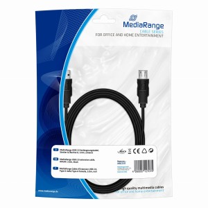 Kabel USB 2.0 MediaRange MRCS111 plug A to socket A, 3.0m, czarny