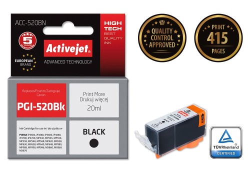 Tusz Activejet ACC-520BN (zamiennik Canon PGI-520BK; Supreme; 20 ml; czarny) - 801514