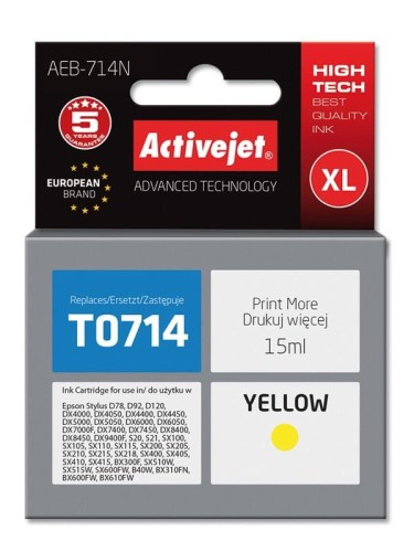 Tusz Activejet AEB-714N (zamiennik Epson T0714, T0894, T1004; Supreme; 15 ml; żółty) - 801715