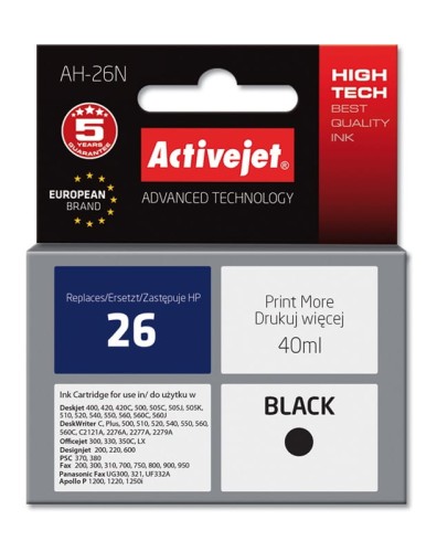 Tusz Activejet AH-26N (zamiennik HP 26 C51626A; Supreme; 40 ml; czarny) - 1130428