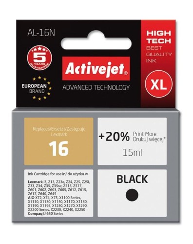 Tusz Activejet AL-16N (zamiennik Lexmark 16 10N0016; Supreme; 15 ml; czarny) - 802482