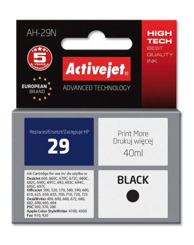 Tusz Activejet AH-29N (zamiennik HP 29 C51629A; Supreme; 40 ml; czarny) - 1130470