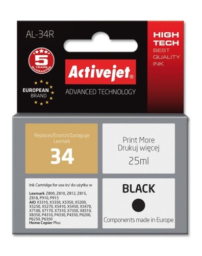 Tusz Activejet AL-34R (zamiennik Lexmark 34 18C0034E; Premium; 25 ml; czarny) - 802494