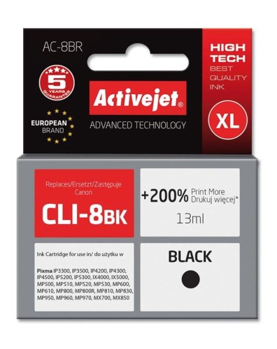 Tusz Activejet AC-8BR (zamiennik Canon CLI-8Bk; Premium; 13 ml; czarny) - 801527