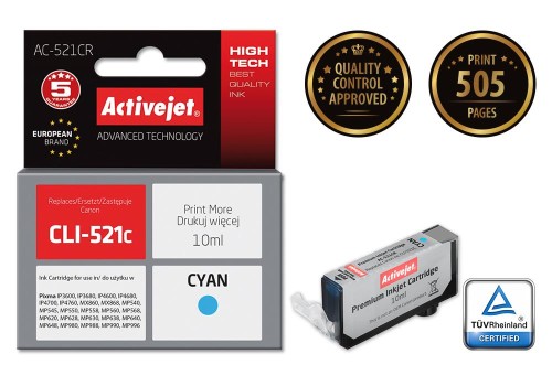 Tusz Activejet AC-521CR (zamiennik Canon CLI-521C; Premium; 10 ml; niebieski) - 475908
