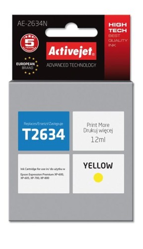 Tusz Activejet AE-2634N (zamiennik Epson 26 T2634; Supreme; 12 ml; żółty) - 801763