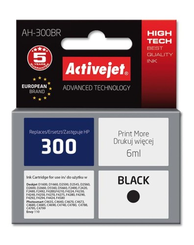 Tusz Activejet AH-300BR (zamiennik HP 300 CC640EE; Premium; 6 ml; czarny) - 802251