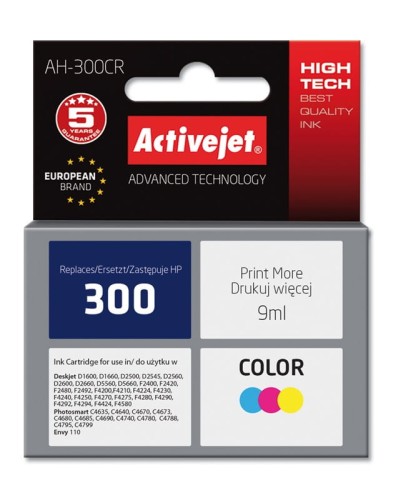 Tusz Activejet AH-300CR (zamiennik HP 300 CC643EE; Premium; 9 ml; kolor) - 1130434