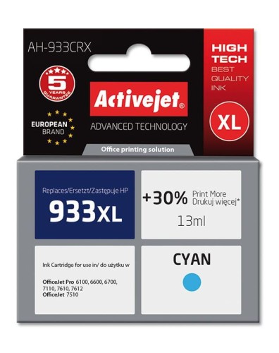 Tusz Activejet AH-933CRX (zamiennik HP 933XL CN054AE; Premium; 13 ml; niebieski) - 801874
