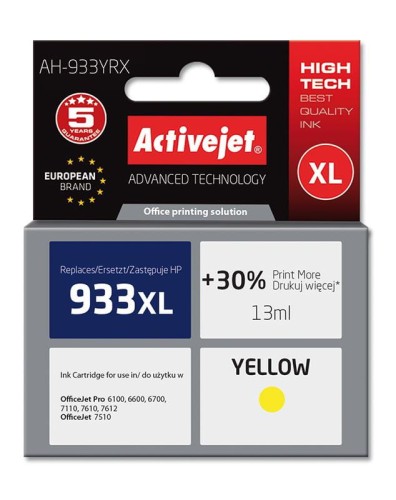 Tusz Activejet AH-933YRX (zamiennik HP 933XL CN056AE; Premium; 13 ml; żółty) - 801930