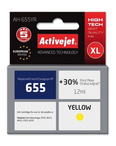 Tusz Activejet AH-655YR (zamiennik HP 655 CZ112AE; Premium; 12 ml; żółty) - 1130359