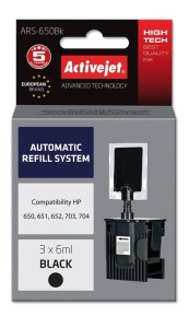 System uzupełnień Activejet ARS-650Bk (zamiennik HP703, HP704, HP650, HP651, HP652 ; 3 x 6 ml; czarny)