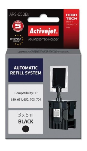 System uzupełnień Activejet ARS-650Bk (zamiennik HP703, HP704, HP650, HP651, HP652 ; 3 x 6 ml; czarny) - 801931