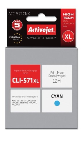 Tusz Activejet ACC-571CNX (zamiennik Canon CLI-571C XL; Supreme; 12 ml; niebieski) - 801459