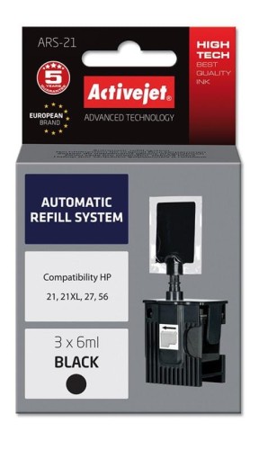 System uzupełnień Activejet ARS-21 (zamiennik HP21, HP27, HP 56 ; 3 x 6 ml; czarny) - 801852