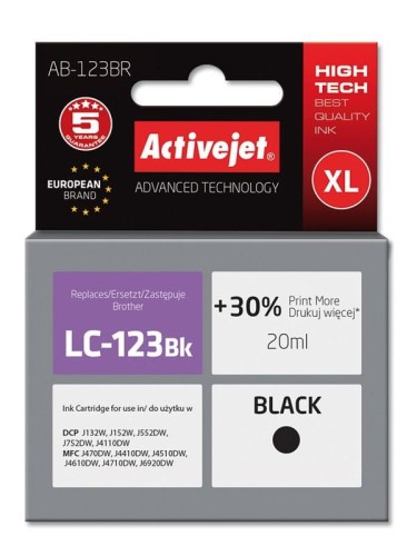 Tusz Activejet AB-123BR (zamiennik Brother LC123BK/121BK; Premium; 20 ml; czarny) - 847647