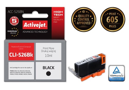 Tusz Activejet ACC-526CN (zamiennik Canon CLI-526C; Supreme; 10 ml; niebieski) - 801534