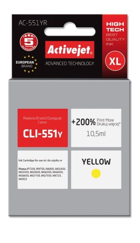 Tusz Activejet AC-551YR (zamiennik Canon CLI-551Y; Premium; 10,5ml; żółty) - 1146535