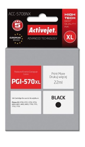 Tusz Activejet ACC-570BNX (zamiennik Canon PGI-570Bk XL; Supreme; 22 ml; czarny) - 847723
