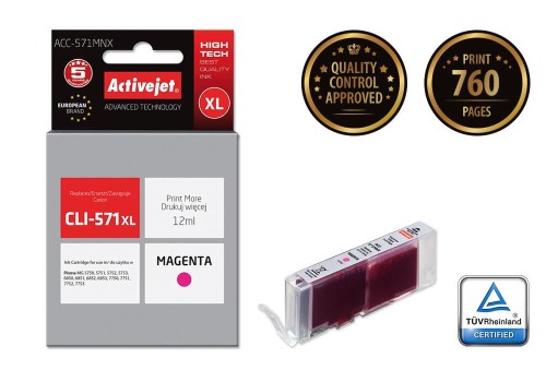 Tusz Activejet ACC-571MNX (zamiennik Canon CLI-571M XL; Supreme; 12 ml; czerwony) - 847725