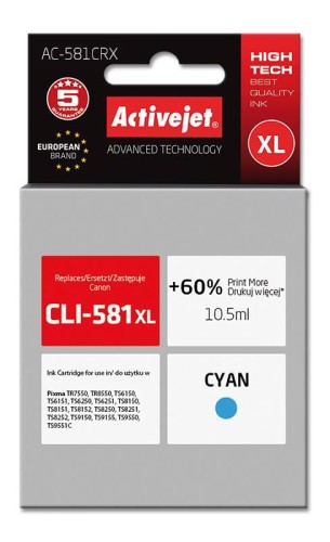 Tusz Activejet AC-581CRX (zamiennik Canon CLI-581XL; Premium; 10.5 ml; niebieski) - 847782