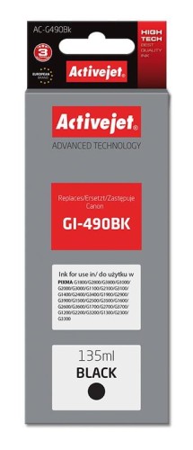 Tusz Activejet AC-G490Bk (zamiennik Canon GI-490BK; Supreme; 135 ml; 6000 stron, czarny) - 847775