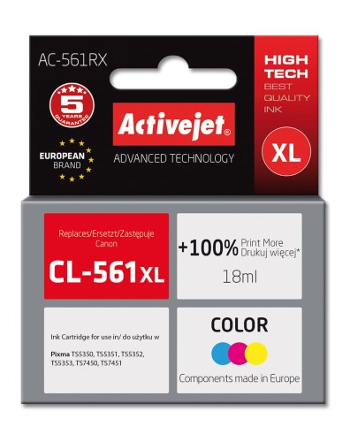 Tusz Activejet AC-561RX (zamiennik Canon CL-561XL; Premium; 18 ml; kolor) - 1130265