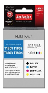 Zestaw tuszy Activejet AE-M18R (zamiennik Epson T1805; Premium; 4 x 7 ml; czarny, czerwony, niebieski, żółty)