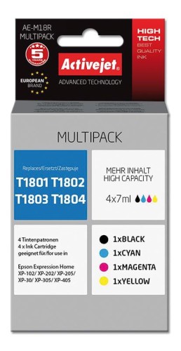 Zestaw tuszy Activejet AE-M18R (zamiennik Epson T1805; Premium; 4 x 7 ml; czarny, czerwony, niebieski, żółty) - 847867