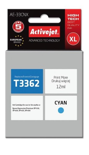 Tusz Activejet AE-33CNX (zamiennik Epson 33XL T3362; Supreme; 12 ml; niebieski) - 847857