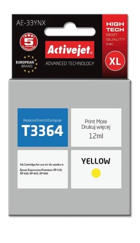 Tusz Activejet AE-33YNX (zamiennik Epson 33XL T3364; Supreme; 12 ml; żółty) - 847865