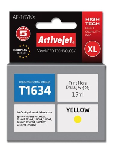Tusz Activejet AE-16YNX (zamiennik Epson 16XL T1634; Supreme; 15 ml; żółty) - 847838