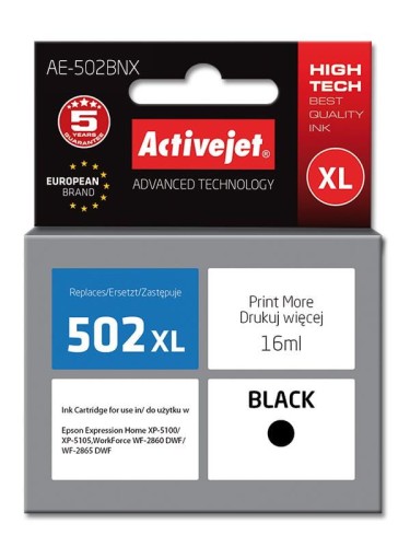 Tusz Activejet AE-502BNX (zamiennik Epson 502XL W14010; Supreme; 16 ml; czarny) - 847866