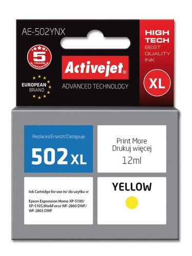 Tusz Activejet AE-502YNX (zamiennik Epson 502XL W44010; Supreme; 12 ml; żółty) - 847862