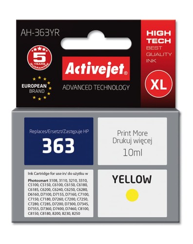 Tusz Activejet AH-363YR (zamiennik HP 363 C8773EE; Premium; 10 ml; żółty) - 1130404