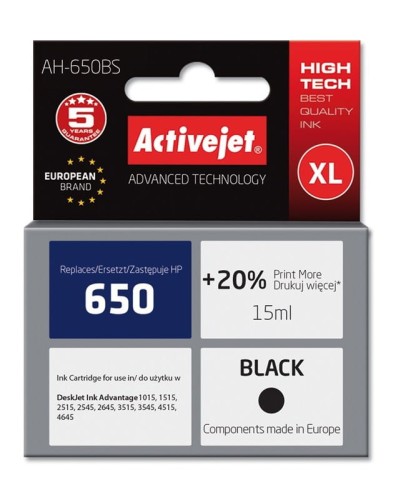 Tusz Activejet AH-650BS (zamiennik HP 650 CZ101AE; Premium; 15 ml; czarny) - 1142104