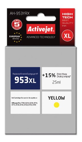 Tusz Activejet AH-953YRX (zamiennik HP 953XL F6U18AE; Premium; 25 ml; żółty) - 937656