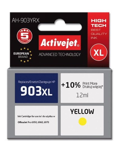 Tusz Activejet AH-903YRX (zamiennik HP 903XL T6M11AE; Premium; 12 ml; żółty) - 847925