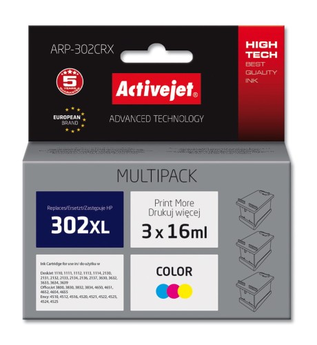 Multipack Activejet ARP-302CRX (zamiennik HP 302XL F6U67AE; Supreme; 3x16ml; kolor) - 937778